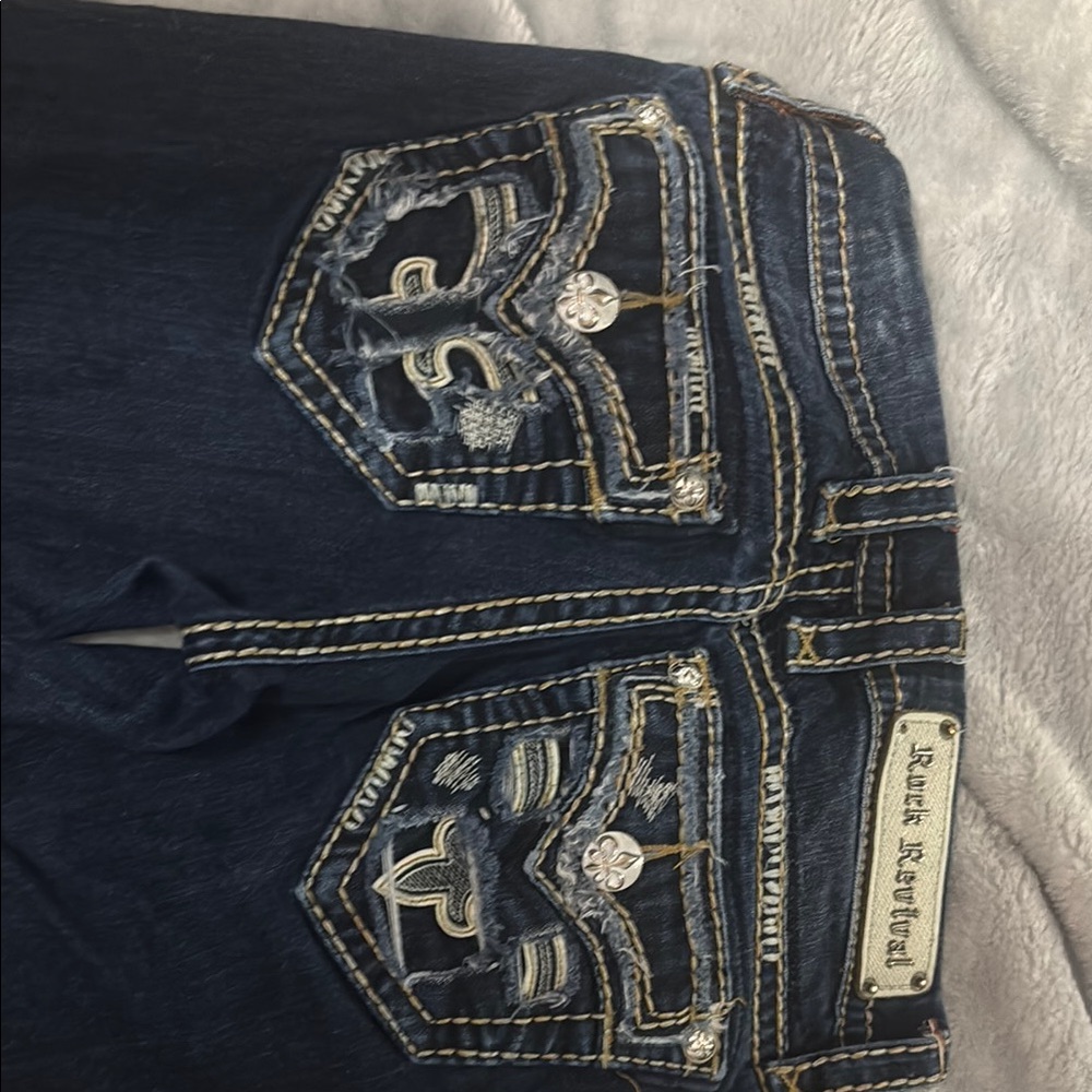 Rock Revival Dark Blue Jeans with Embroidered Details